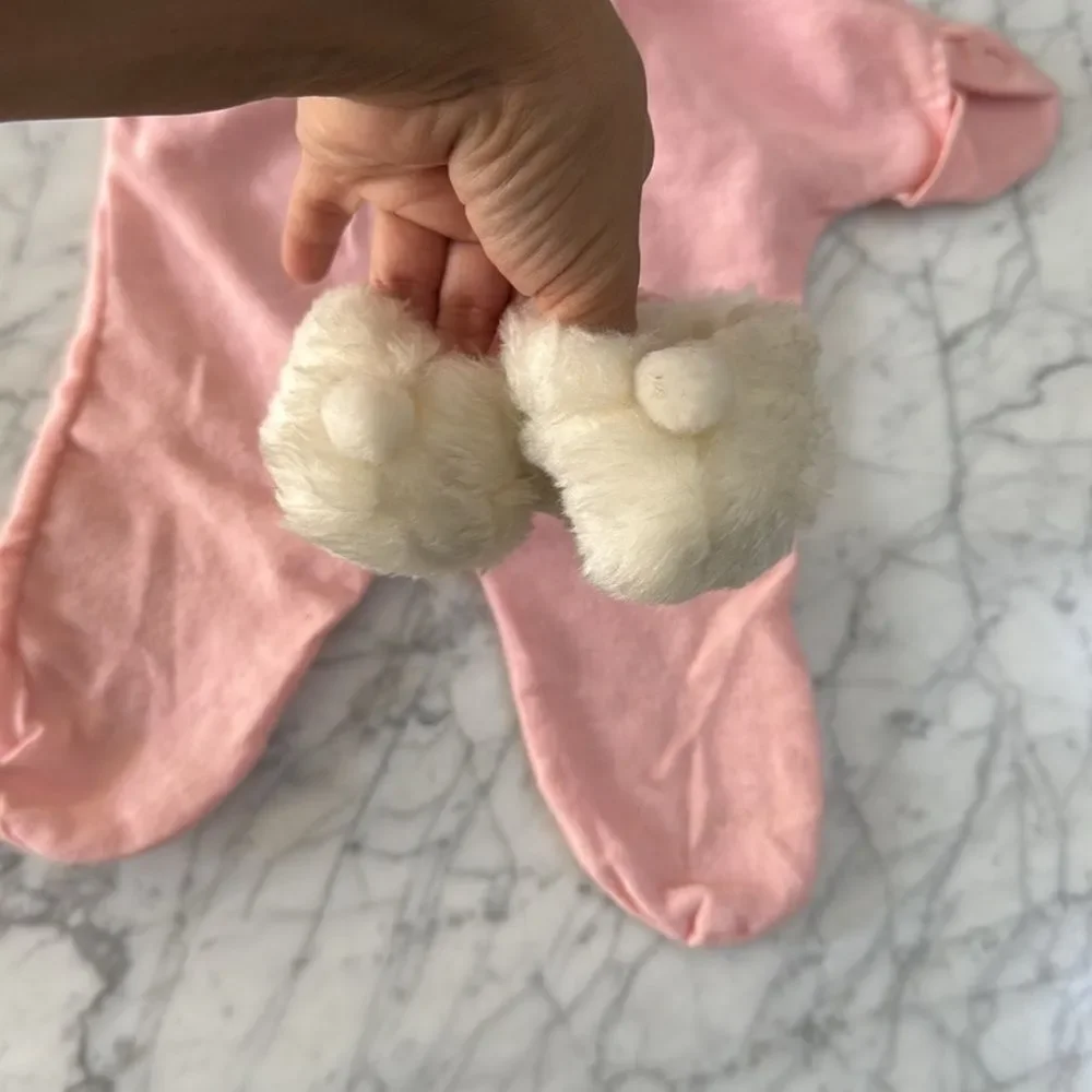 Handmade Infant Doll Bunny Ear Tail Outfit Hat Slippers